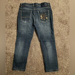 Burberry Dark Blue Skinny Jeans with big embroidery of the iconic logo.